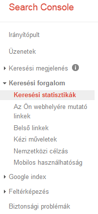 search console, keresési statisztikák