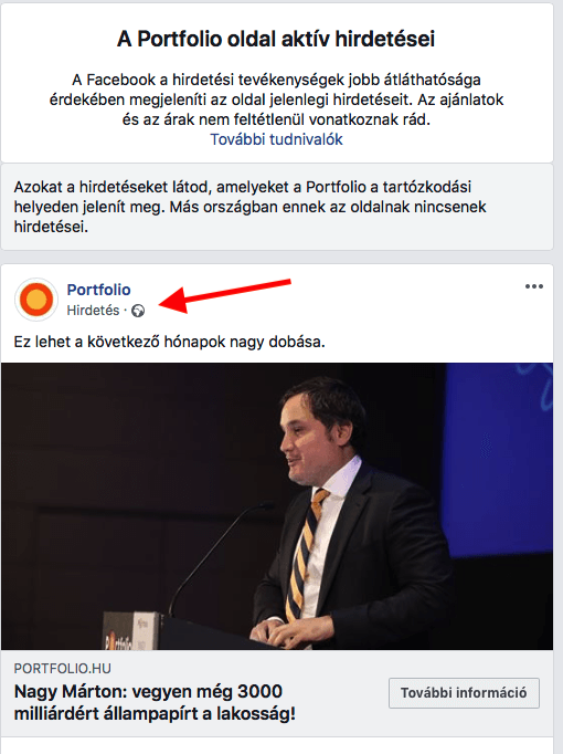 portfolio.hu aktív Facebook hirdetése