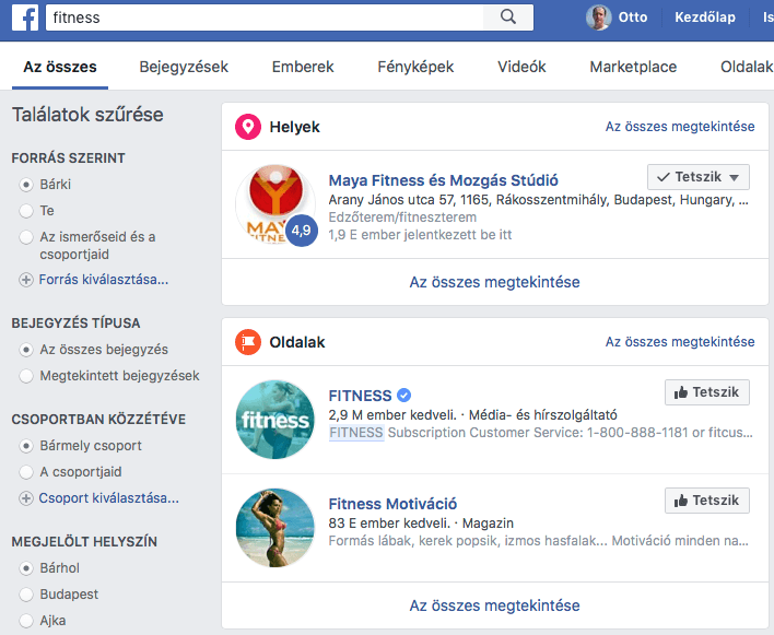 Facebook keresés a fitness kifejezésre