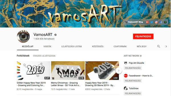 Vamos ART Youtube csatorna pozícionálás