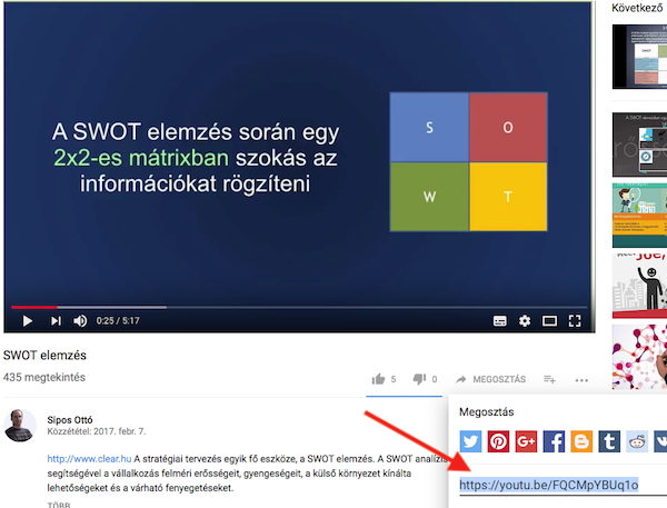 Youtube videó megosztási linkje